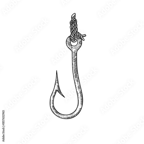 hand drawn fishing hook line art vector illustration
