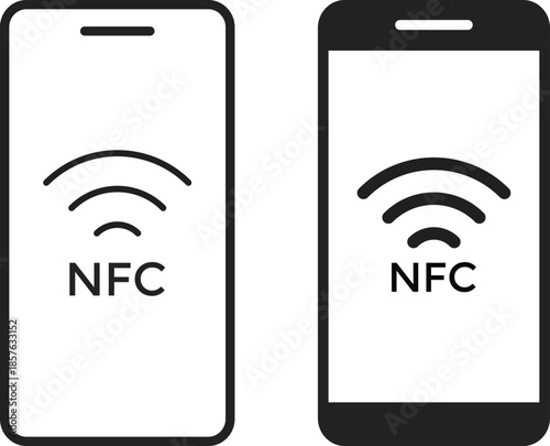 NFC Mobile Icon Set. Contactless Payment and Smartphone Symbols. Tap to Pay Interface and Digital Wallet Mobile sign. Smartphone Proximity Scanning and Smart Tag Connectivity icons