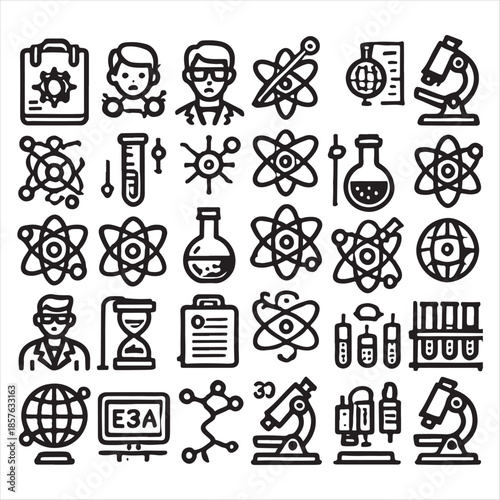 Modern Science Thin Line Icons set the same icon stock illustration
