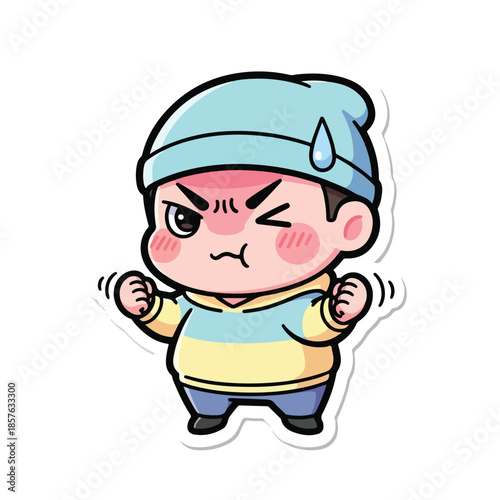 Chibi Grumpy Boy Expressing Frustrated Adorable Anger