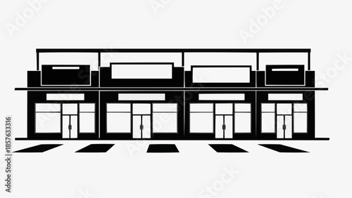 Row of Commercial Buildings with Storefronts and Parking.