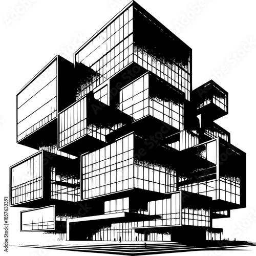 Modern Architectural Marvel: A captivating illustration showcases an innovative and contemporary architectural design. The image showcases the artful interplay of geometric shapes and volumes.