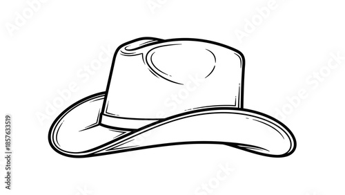 Traditional Cowboy Hat Outline Drawing Isolated White Background