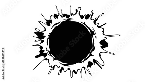 Abstract Sun or Explosion Icon Isolated White Background, Dynamic Ink Splash Radiating
