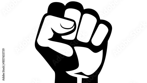 Clenched Fist Symbolizing Power and Resistance Isolated White Background, Raised Human Hand Punching Icon