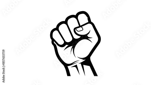 Clenched Fist Raised in Protest or Power Symbol, Isolated White Background