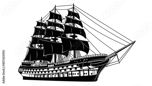 Detailed Historic Sailing Ship Galleon Vector on Isolated White Background