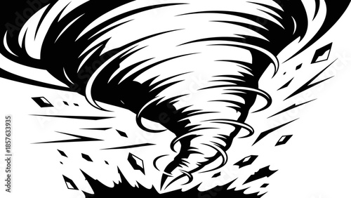 Powerful Stylized Tornado Whirlwind Vortex on Isolated White Background