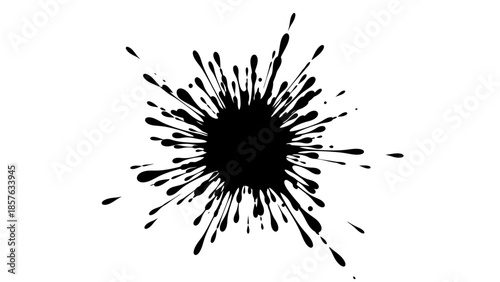 Dynamic Black Ink Splatter Explosion on Isolated White Background