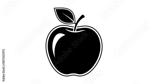 Classic Apple Fruit Icon Silhouette for Health and Nutrition, Isolated White Background