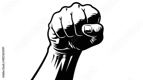 Strong Clenched Fist Raised in Protest or Solidarity, Isolated White Background