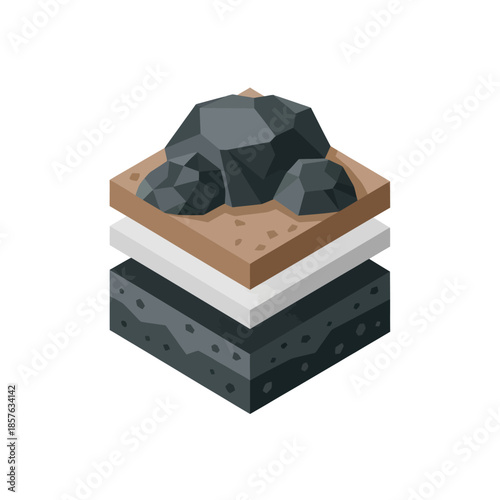 Geological Layers with Rocks on Top Surface.