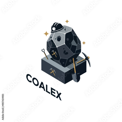 3D Rendered Coal Mining Icon with Tools.