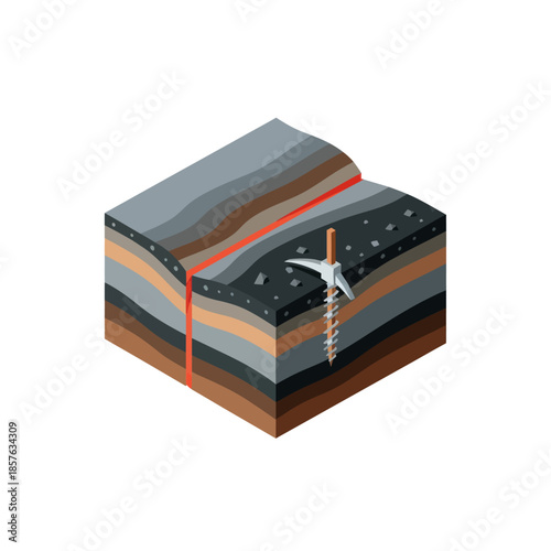 3D Geological Layers with Drill and Bit.