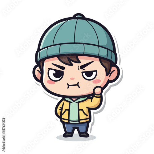 Chibi Grumpy Boy Expressing Frustrated Adorable Anger