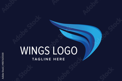 Abstract Blue Wings Upward Flight Concept Vector logo template
