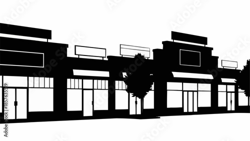 Silhouette of a Commercial Building Row with Signage.