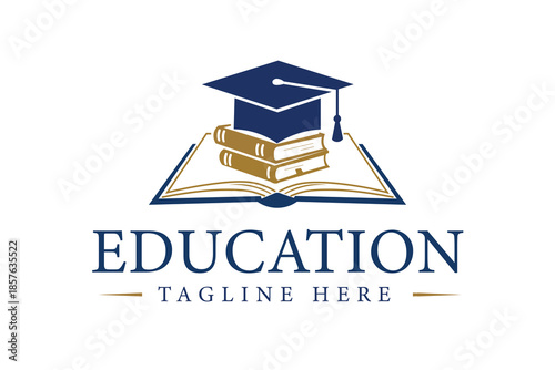 Graduation Cap on Open Books Education Vector logo template