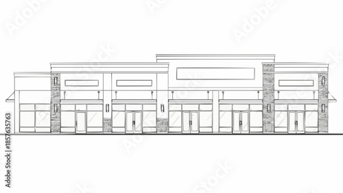 Detailed Architectural Drawing of a Modern Commercial Building Facade.