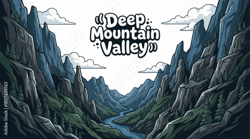 deep mountain valley carved between steep slopes reveals dramatic elevation changes, layered terrain, and strong geological structure shaped by time and erosion