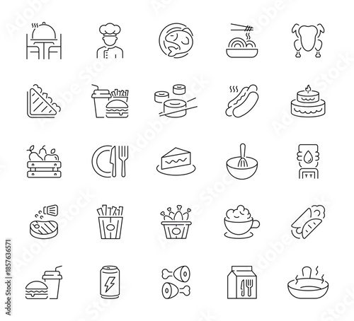 Nutrition icons set. editable line icons, outline, food and diet symbols