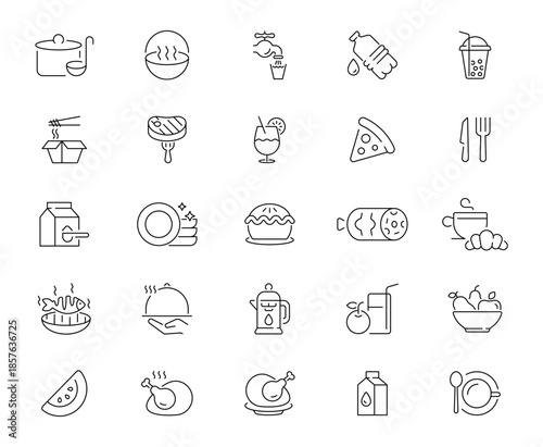 Nutrition icons set. editable line icons, outline, food and diet symbols