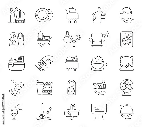Room service icons set. editable line icons, catering and hospitality symbols