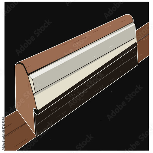 Detailed cross-section of a multi-layered floor transition strip, showcasing various material components and construction.
