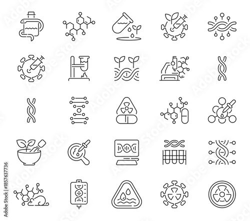 Biology icons set. editable line icons, outline, science and laboratory symbols