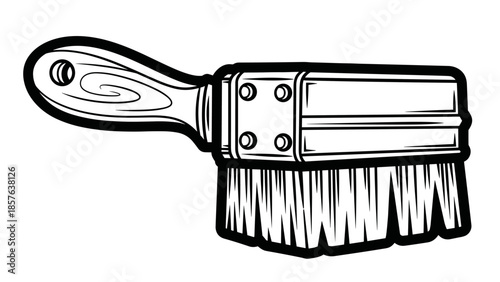 Paintbrush with bristles and wooden handle.