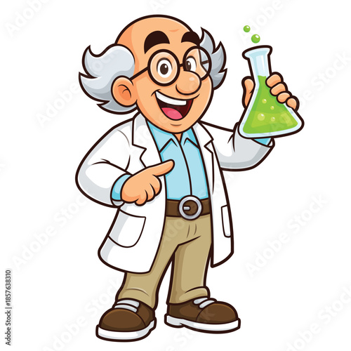 Canvas Print Vector illustration of smart mad scientist cartoon character holding test tube