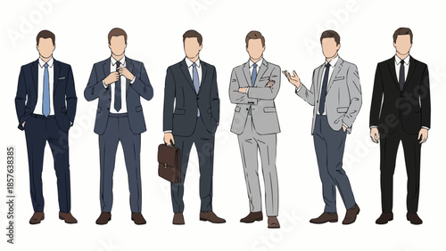 Diverse group of businessmen in suits standing together.