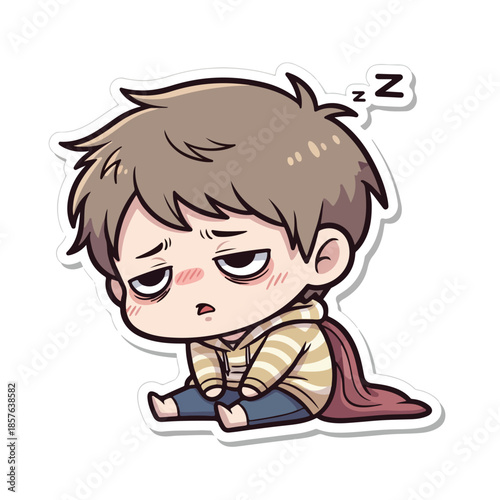 Exhausted Chibi Boy Sleeping Upright