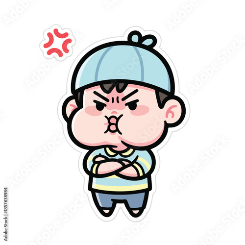 Angry Chibi Boy Sticker with Puffed Cheeks