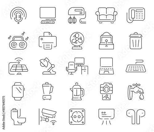 Household appliance icons set. editable line icons, flat, kitchen and home devices