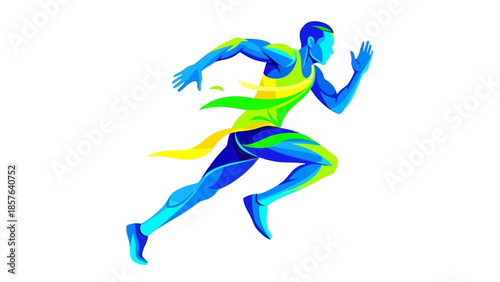 Illustration of a runner breaking the finish line tape in a dynamic pose