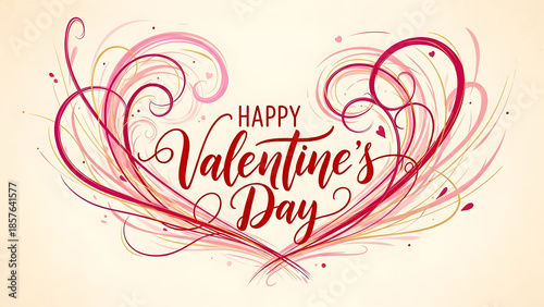 Valentine heart calligraphy swirls isolated on a light background for greeting card layouts and holiday seasonal banner decoration.