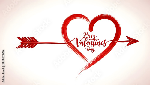 Red heart shape with an arrow design celebrates valentines day on a soft white background for romantic event holiday greeting cards.