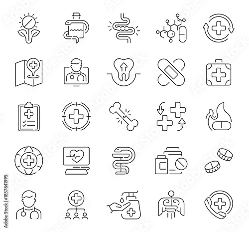 Medicine icons set. editable line icons in outline style, healthcare symbols