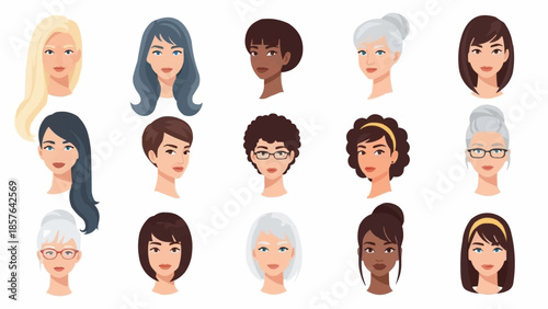 Diverse group of women portraits illustration.