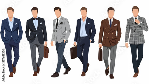 Diverse Group of Men in Stylish Business Suits and Attire.