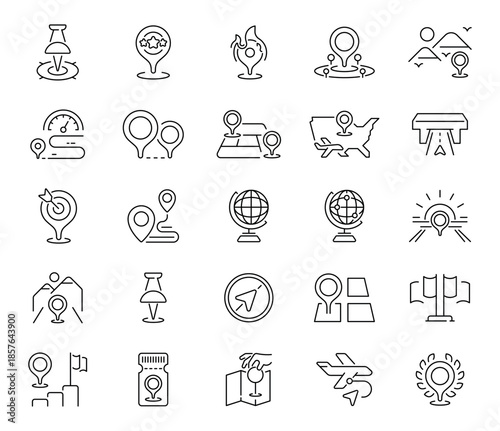 Navigation icons set. linear, editable line icons, direction and gps symbols