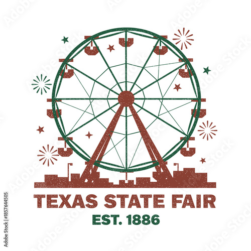 Texas state fair ferris wheel with fireworks and city lights