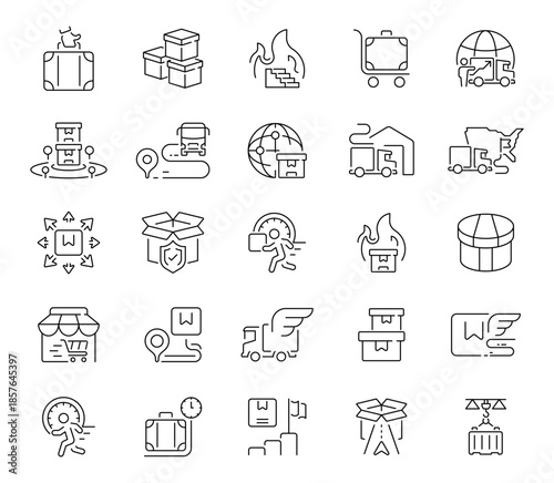 Delivery icons set. editable line icons. outline, shipping, logistics symbols