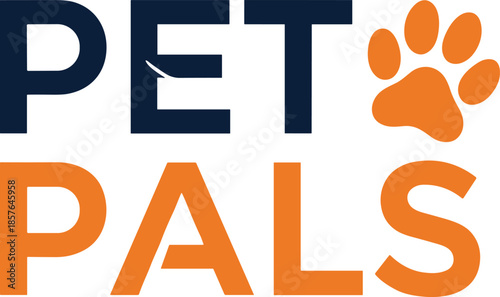  Pet Pals logo design with bold typography and orange paw print, modern animal care branding vector, friendly pet business identity illustration