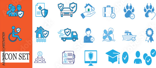 Collection of insurance and protection icons representing safety and security