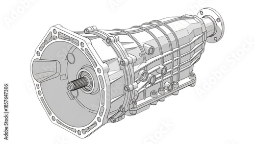 Detailed Technical Illustration of Manual Transmission Gearbox Component in Engineering Blueprint View