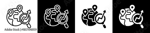 Global Research Icon Set In Black And White Filled Style Collection