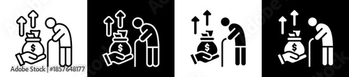 Retirement Fund Icon Set In Black And White Filled Style Collection