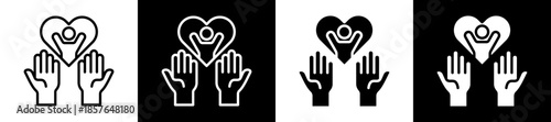 Volunteer Help Icon Set In Black And White Filled Style Collection